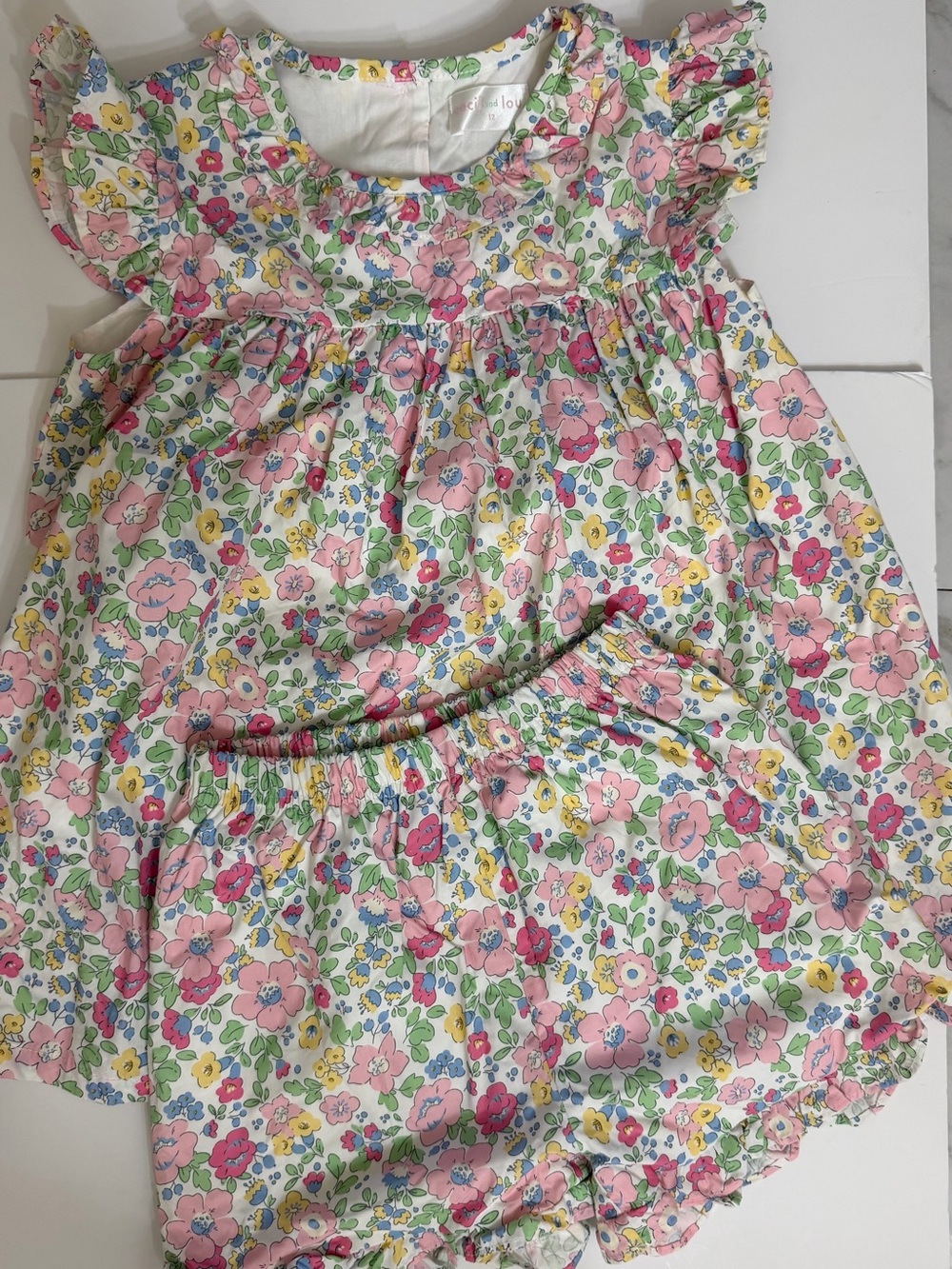 Cecil & Lou Pastel Floral Flutter Top & Bloomer Set Size 12M 100% Cotton